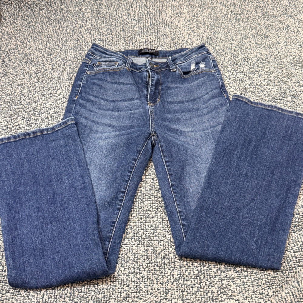 Judy Blue Los Angeles Bootcut Jeans Medium Wash Distressed Size 7/28 High Rise